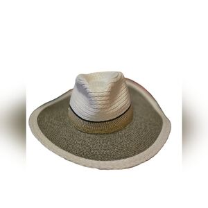 Sun N Sand Paper Straw Safari Hat White Black Gold